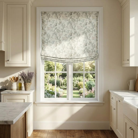 Everyday Celebration Elegant Floral Bird Relaxed Roman Shades, Light Filtering Blinds, Cordless Lift, Pull Down Window Treatment for Home, 34" W x 64" H Blossombird