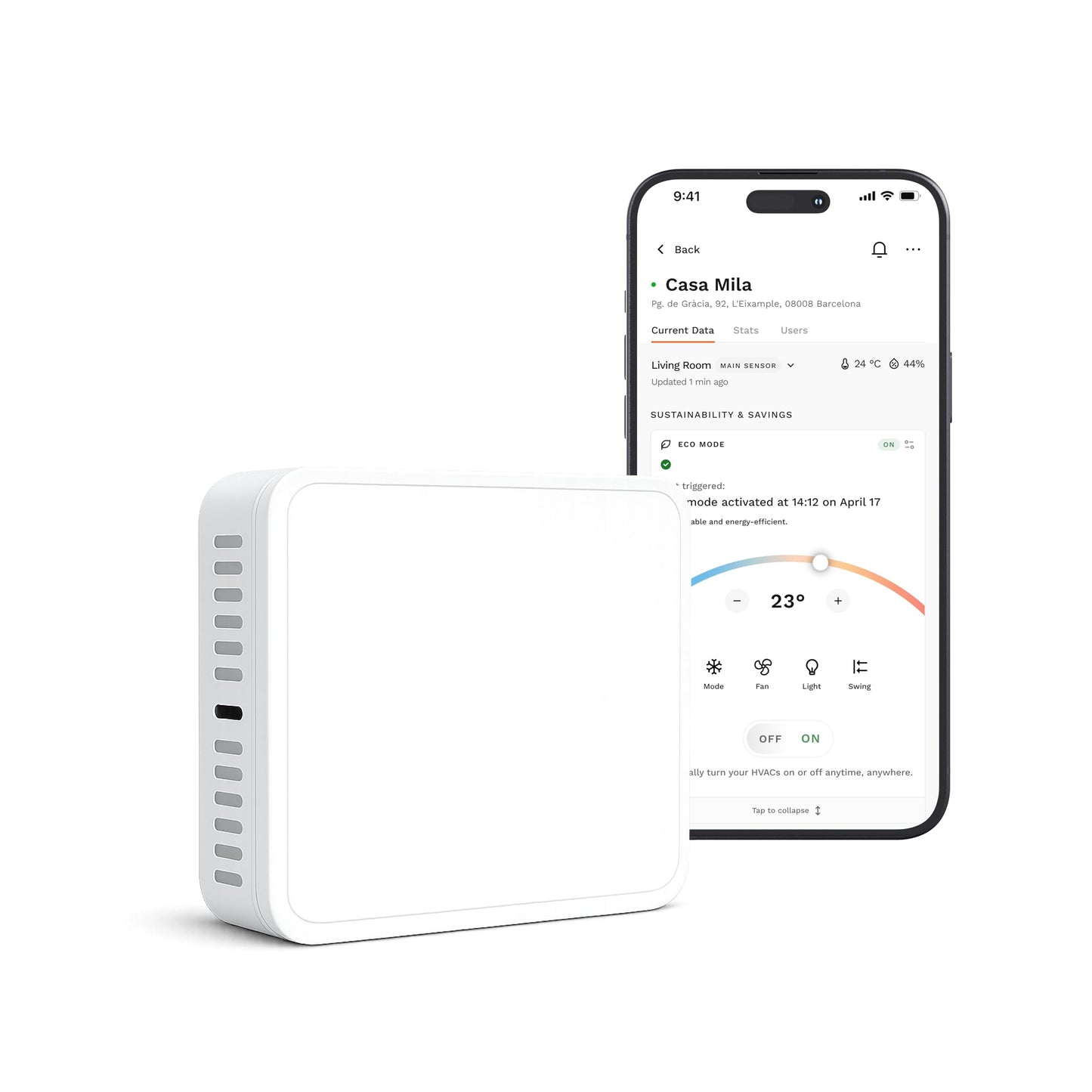 Layla Eco Smart Sensor for Air Quality Monitor, AC Control CO, WiFi Quality, Energy Savings Monitoring | Ideal for Airbnb, Homes & Offices | Tracks Temp, Humidity, Smoke, Noise & More
