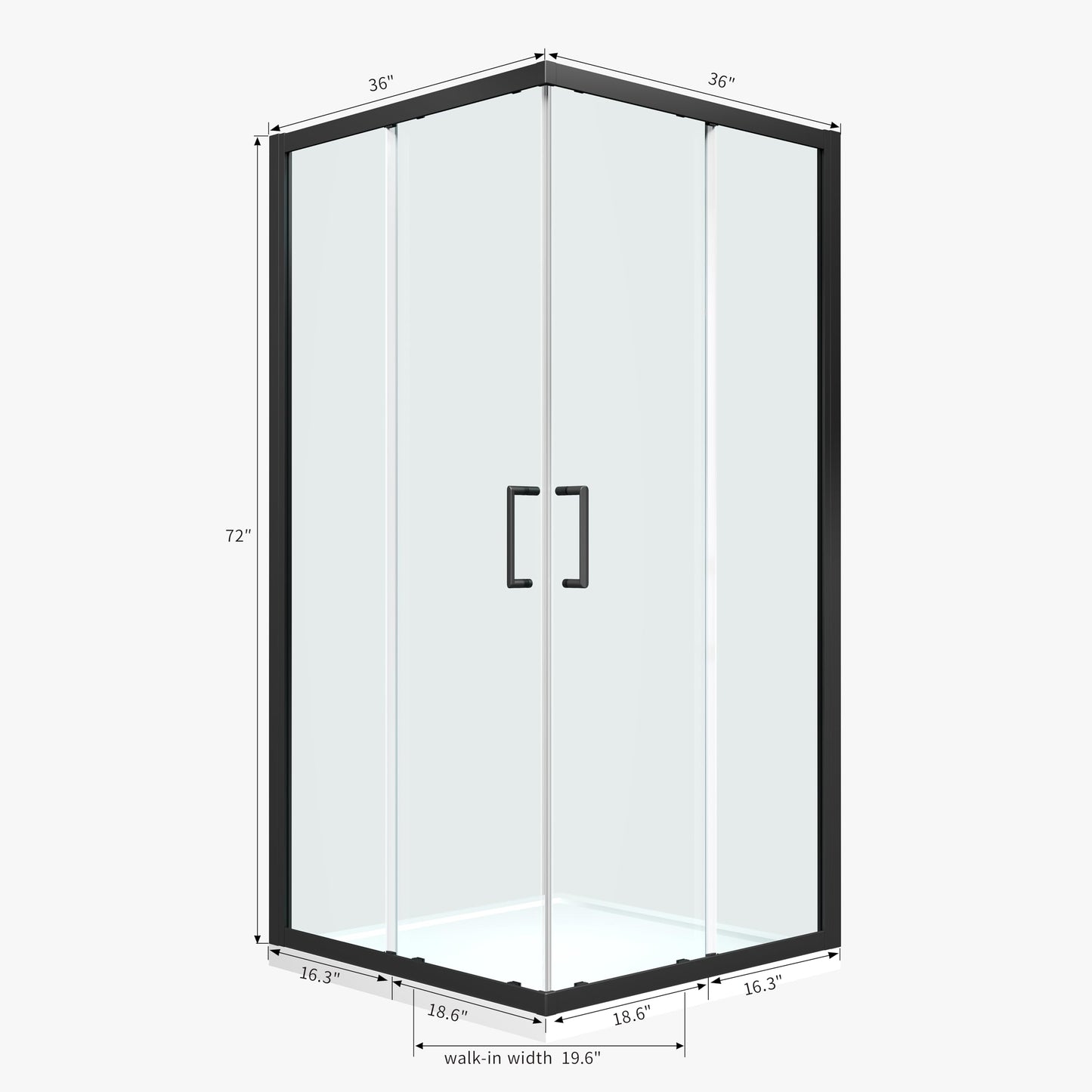 ENSO SENKA Corner Shower Enclosure 36" D X 36" W X72" H Shower Stall for Walk in Shower, 1/4" Thick Clear SGCC Tempered Glass Sliding Shower Door, Matte Black (Shower Base Not Included)