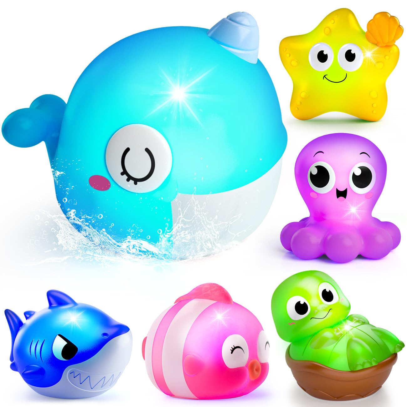 Light Up Bath Toys for Kids Ages 1-3, Pool Toys for 1 2 3 Year Old Girl Boy, Water Activated Bath Toys for Toddlers 3-5, Glowing Bathtub Toys for Baby Boy & Girl Gifts, 6 Pack