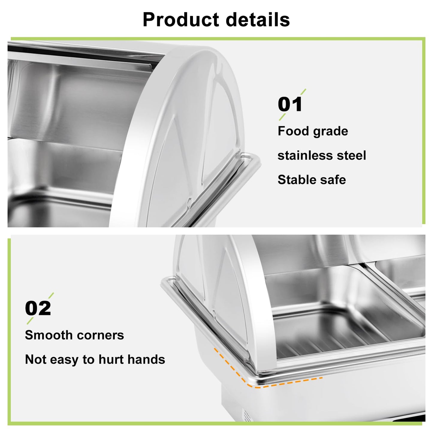 YMJOINMX Electric Roll Top Chef Chafing Dish Buffet Set 2 Pans Buffet Servers and Warmers Digital Display Temperature Warming Tray Stainless Steel Food Warmer for Parties Commercial Food Steam Table