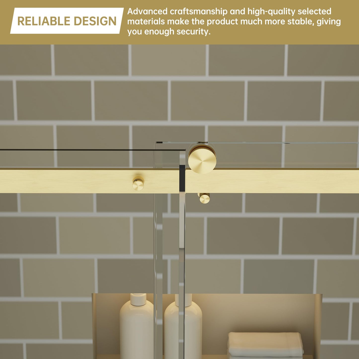 Findepot 56-60" W x 75" H Frameless Sliding Shower Door, Shower Glass Door with 1/4" Thick Tempered Glass, Explosion-Proof Film, Easy to Clean, Brushed Gold