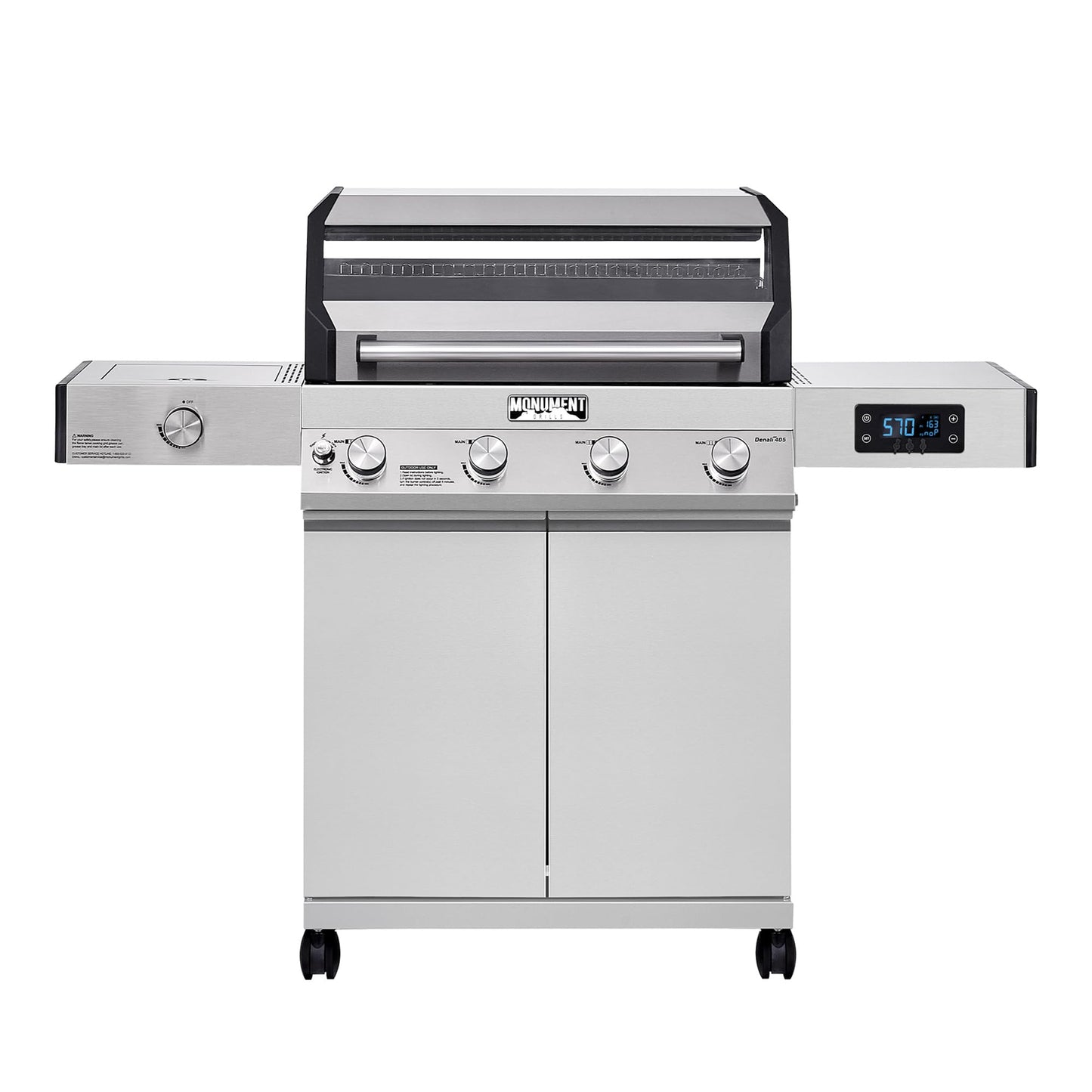 Monument Grills 4+1 Liquid Propane Gas Smart BBQ Grill, 4 Burners & 1 Side Burner, Denali 405 Stainless Steel with Smart technology, Knob Controls, Outdoor Use
