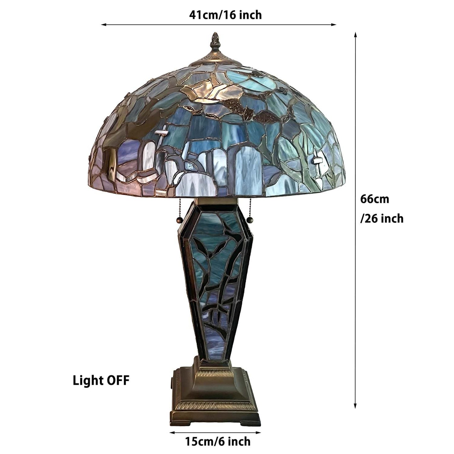 Bieye L13005 Tiffany-Style Stained Glass Table Lamp - Gothic Graveyard Night Scene with Bats, and Coffin-Shaped Base (Dark Green, 16Wx26H inch)