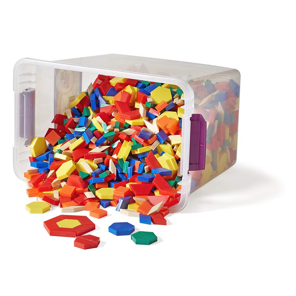hand2mind Plastic Pattern Blocks for Kids, Shapes for Kindergarten, Montessori Toys, Geometric Shapes, Symmetry, Shape Recognition, Pattern Blocks for Classroom (Set of 1,250)