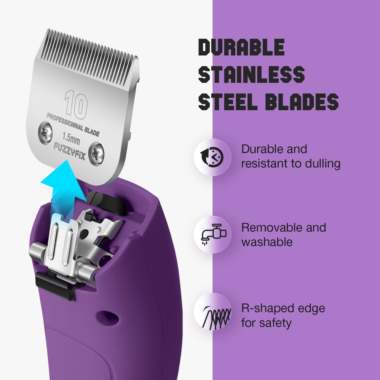 FuzzyFix Professional Dog Clippers for Grooming - 2 Speed Pet Grooming Kit for Thick Curly Matted Coats - Low Noise Heavy Duty Cordless Hair Trimmer with Detachable Metal Blade