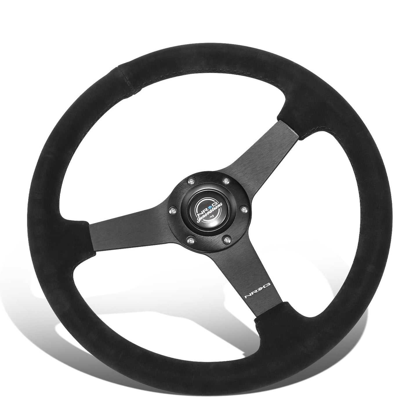NRG Innovations RST-037MB-S 3-Spoke Suede Wrapped 350mm Steering Wheel,6X70mm Bolt Pattern,Matte Black