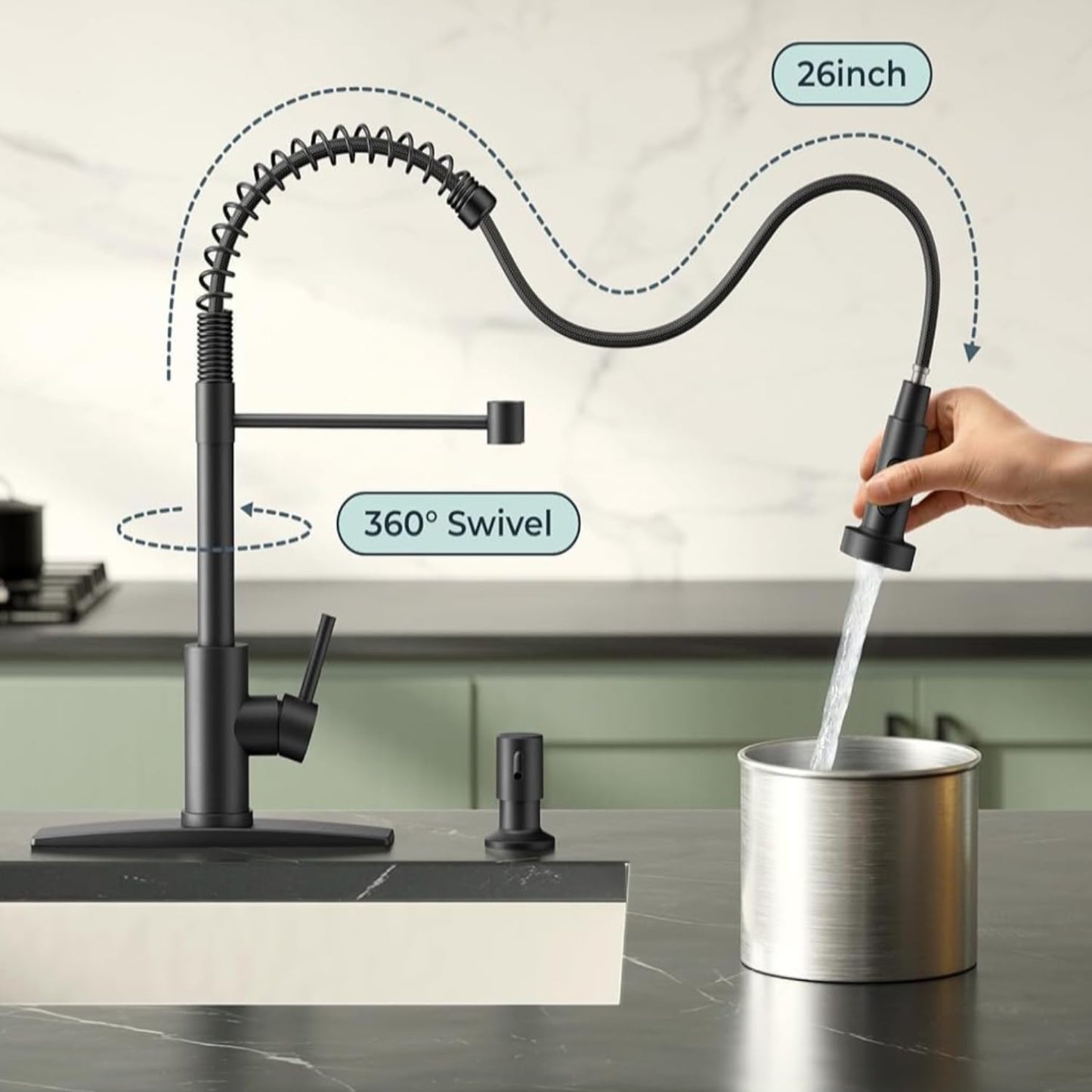 VIDEC Touch On Kitchen Faucet, 3 Modes Pull Down Sprayer, Touch On Sensor Activated, Ceramic Valve, 360-Degree Rotation, 1 or 3 Hole Deck Plate. 10-Year Warranty.(Matte Black,KW-62R)