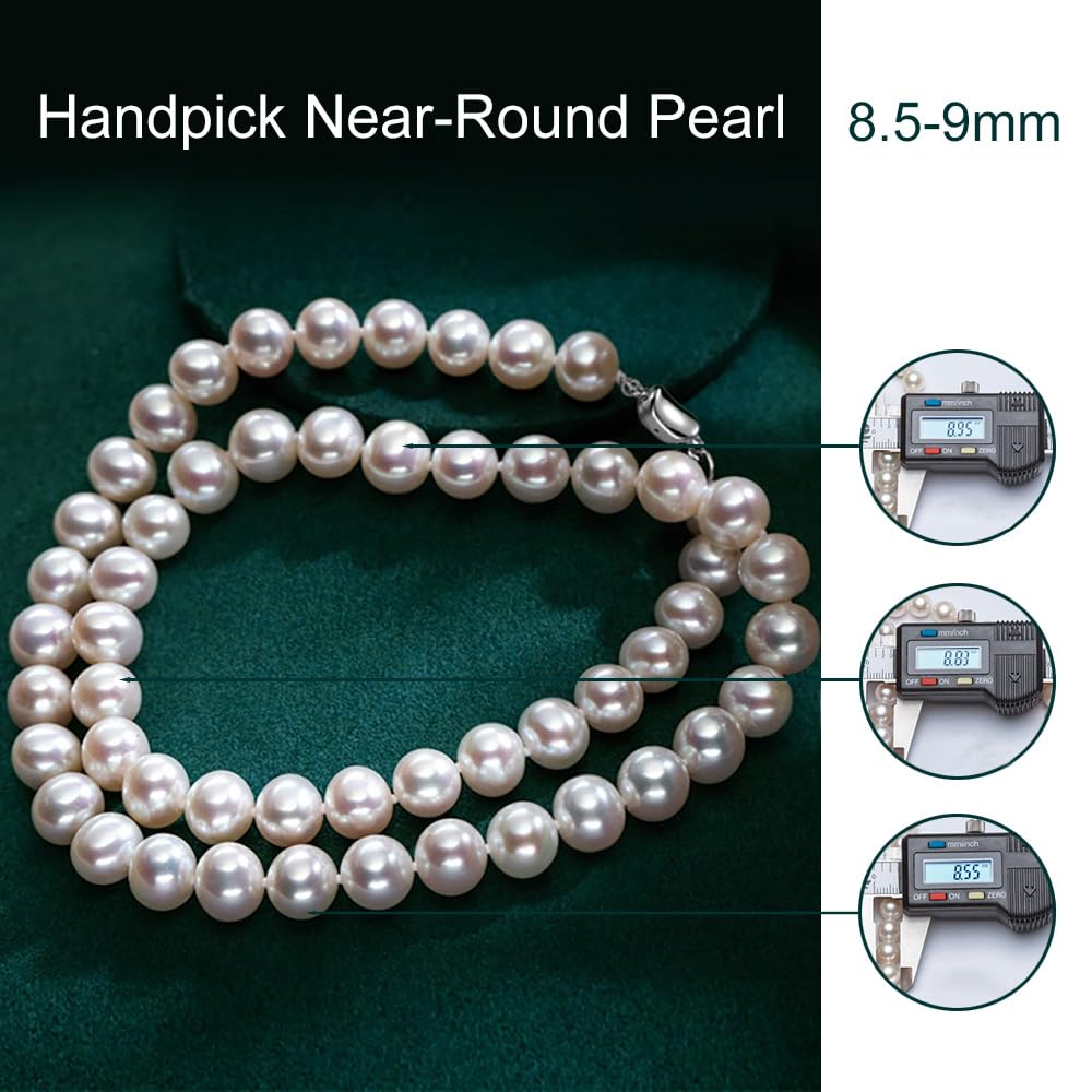 ZoVanHee Freshwater Cultured Pearl Necklace Set Includes Stud Earrings Genuine Pearl Jewelry Gift for Women for Mother's Day, Valentine's Day, Anniversary, Birthday, Wedding