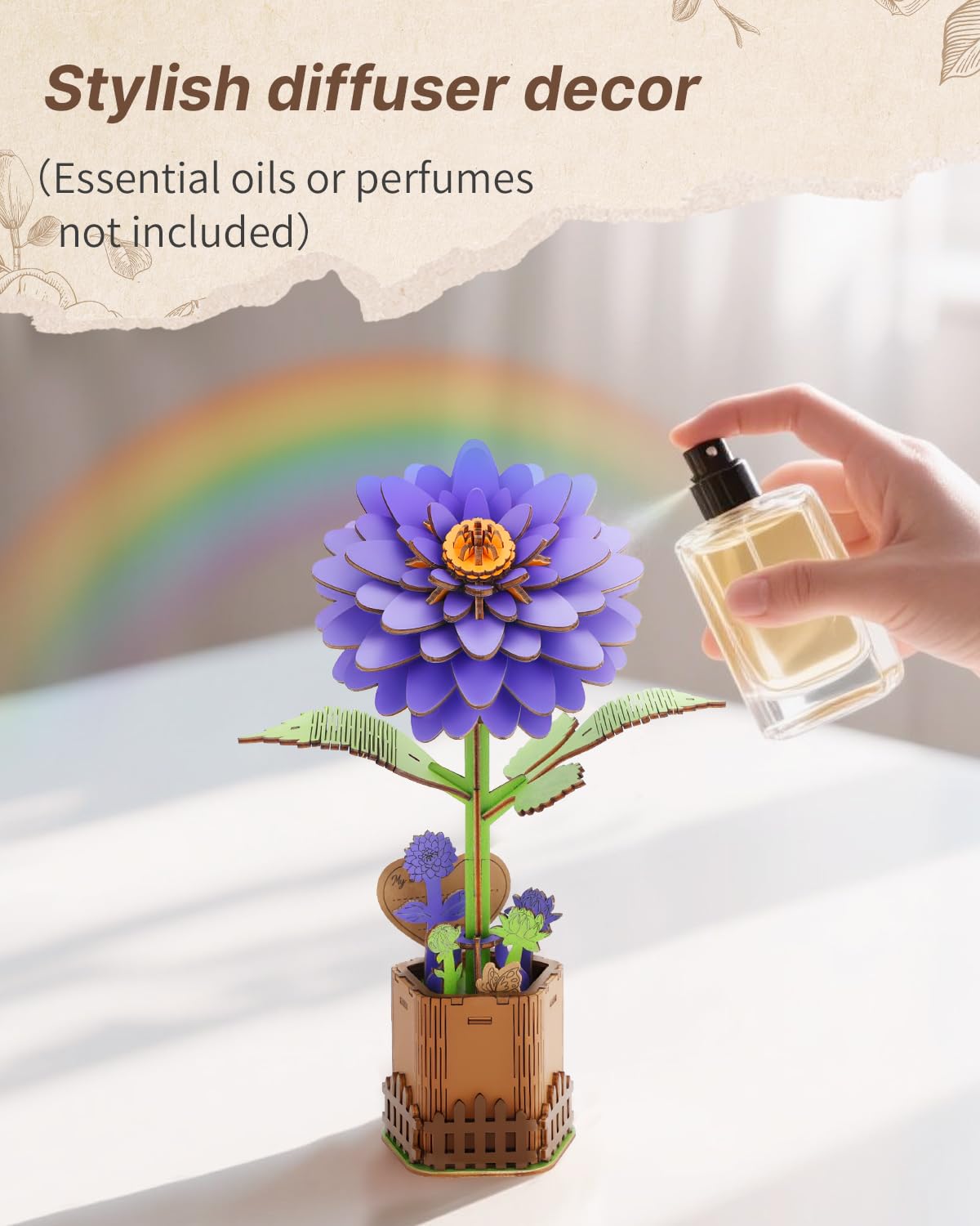 Kaayee 3D Flower Wooden Puzzles for Adults-Dahlia, Wooden Flowers Model Kit Set DIY Crafts to Build, Mother's Day/Botanical Collection/Ideal Creative Gift Ideas/Housewarming（117 PCS）