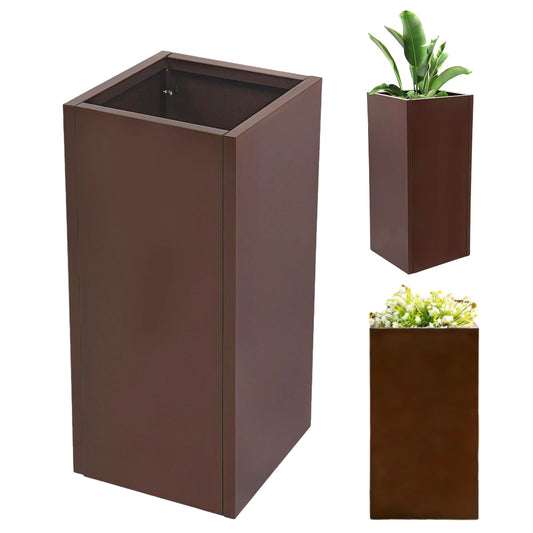 wukaeiue Galvanized Steel Planter Box 16x16x30 Inches, Brown - Modern Raised Garden Bed with Drainage Holes & Easy Assembly, Heavy Duty Metal Flower Pot for Outdoor Indoor Plants, Herbs, Flowers
