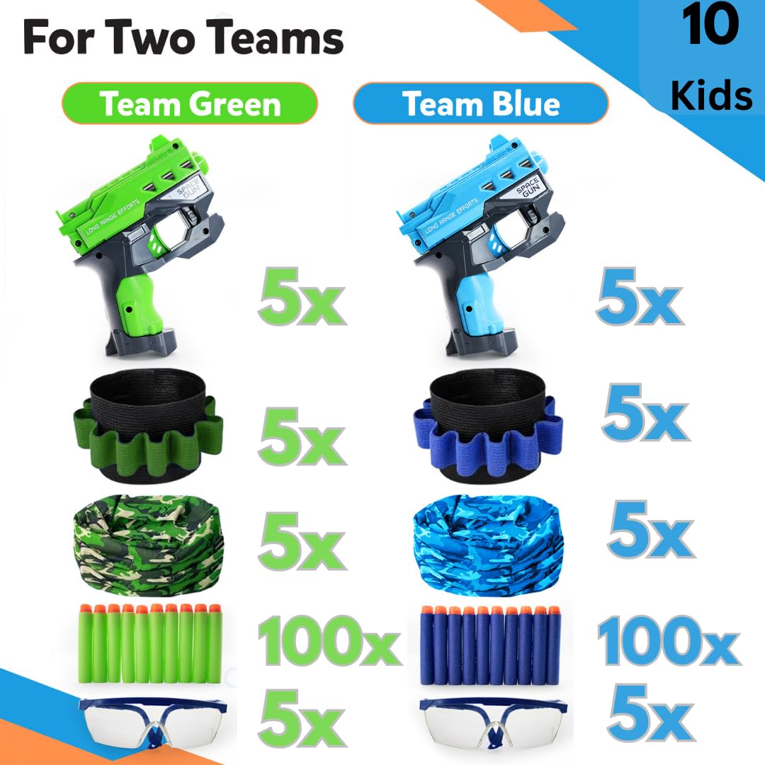 Wishery Nerf Party Supplies 10 Sets - Complete Nerf Party Favors with Mini Guns, Darts, Bandanas, Goggles Ages 4-12