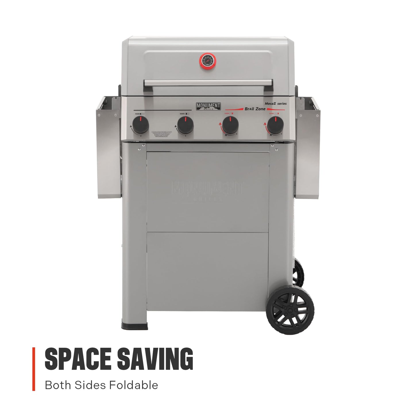 Monument Grills 4 Burner Propane Gas Grill with Advanced Broil Zone, Stainless Steel Outdoor Mesa 2 Barbecue Grill, Foldable Side Shelves, 500°F in 5 Mins, Assembles in 30 Minutes, Mesa II 410FBZ