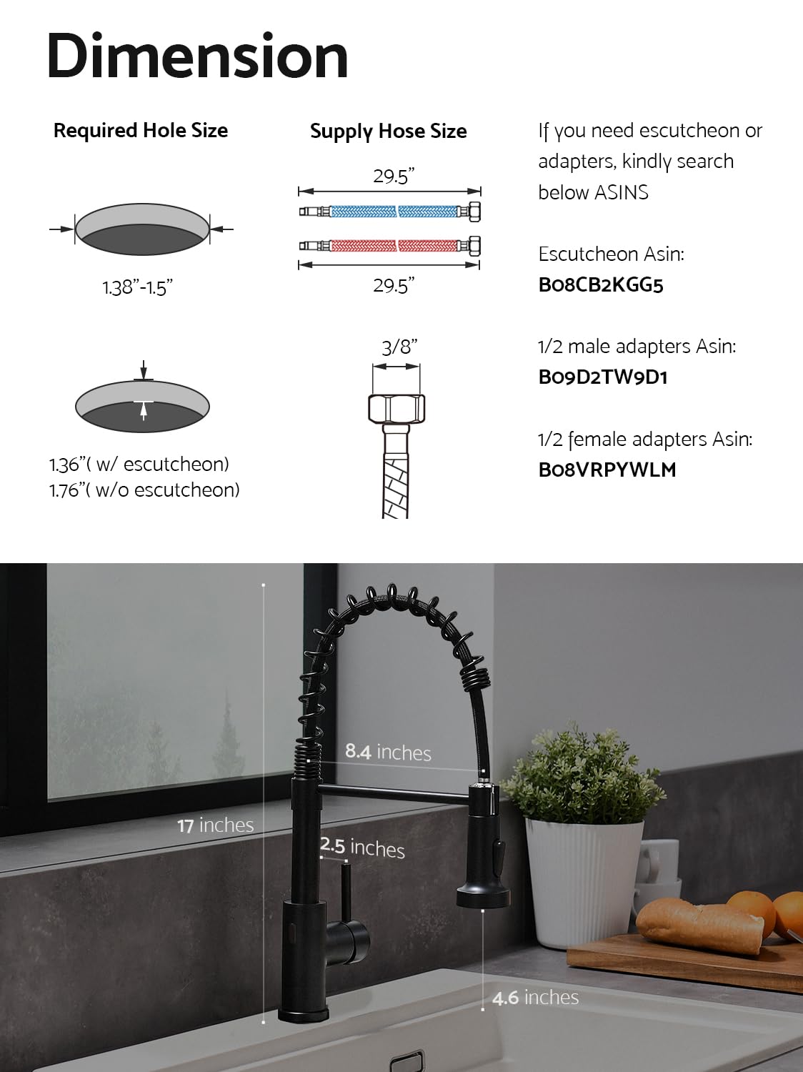 WEWE Matte Black Touchless Kitchen Faucet with Pull Down Sprayer - Motion Sensor Black Kitchen Faucet Spring Single Handle Kitchen Faucets, Stainless Steel Faucet for Kitchen Sink
