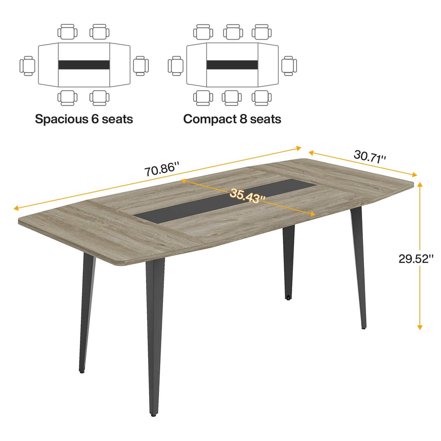 Tribesigns 6FT Conference Table, 70.86L x 35.43W x 29.52H Inches Boat Shaped Meeting Table, Industrial Grey Seminar Table for Office Meeting Conference Room