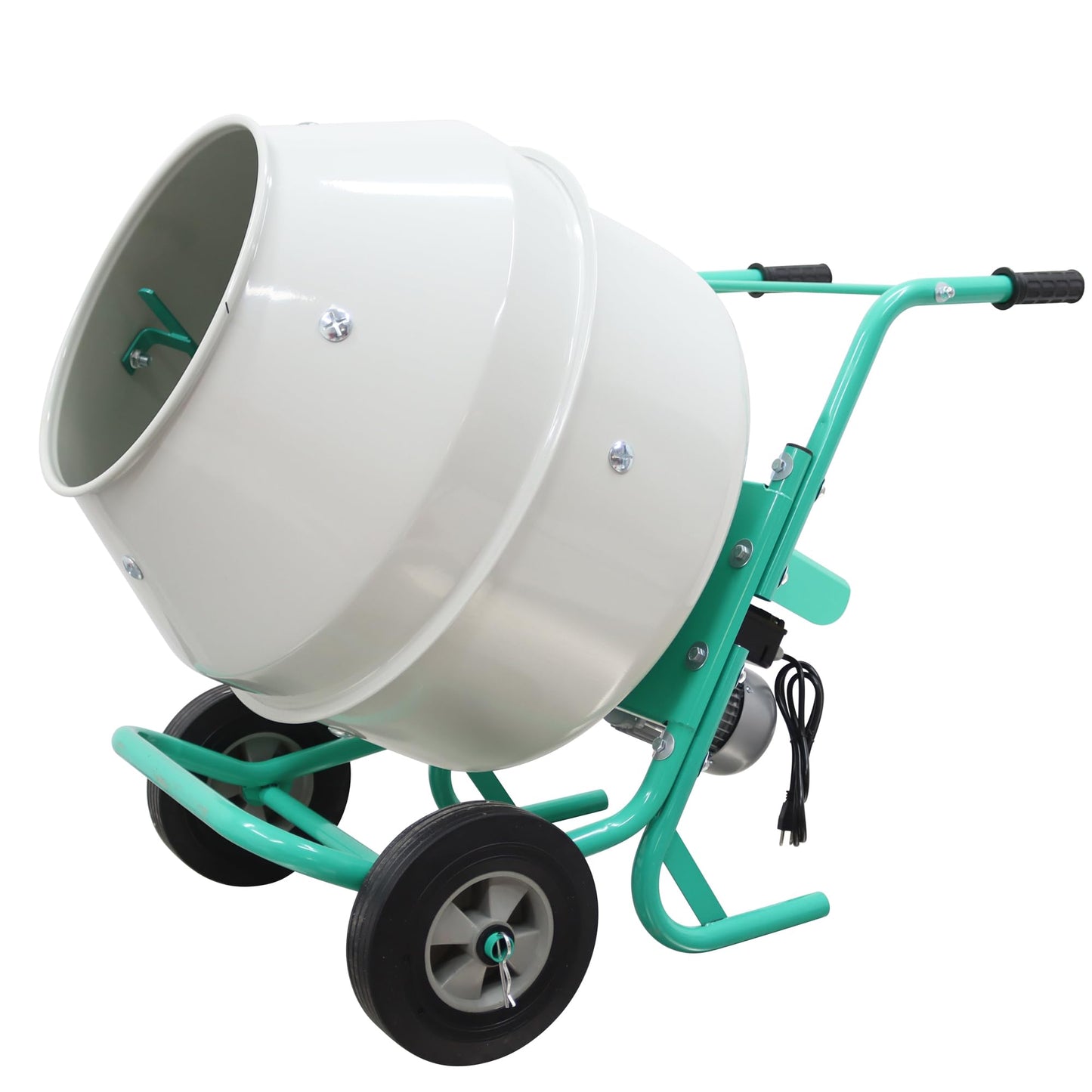 HQHAOTWU Electric Cement Mixer Concrete Mortar Steel Mix Drum Hand-pushed Movable Concrete Mixer Machine 5.3 Cubic Ft/150L Cement Mixing Drum for Stucco with Wheel and Stand