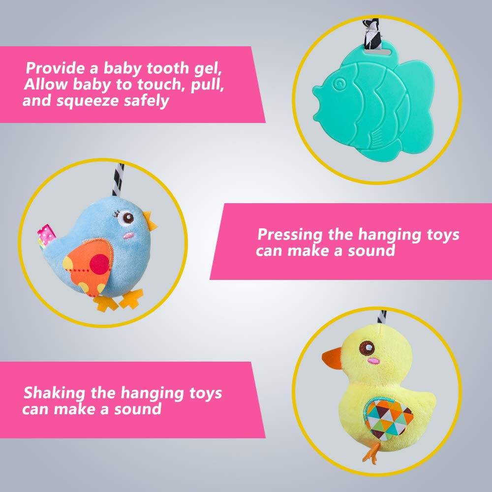 Caterbee Baby car seat Toys, Activity Spiral hangings pram Toys, Plush Crib Toys with Squeaky for boy or Girl (Duck)