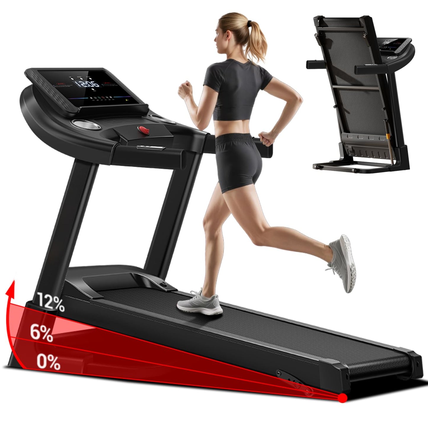 Treadmill with 3-Level Incline for Home and 3.0 HP Quiet Brushless, 8.7 MPH, 300 lbs Capacity