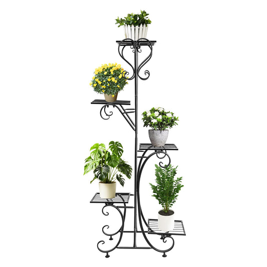 INPAITOO 5 Tier Outdoor Plant Stand, Multiple Layer Metal Plant Corner Stand, Plant Display Rack Holder Decor Pot Shelf, Indoor Outdoor Ladder Holder for Patio Balcony Garden