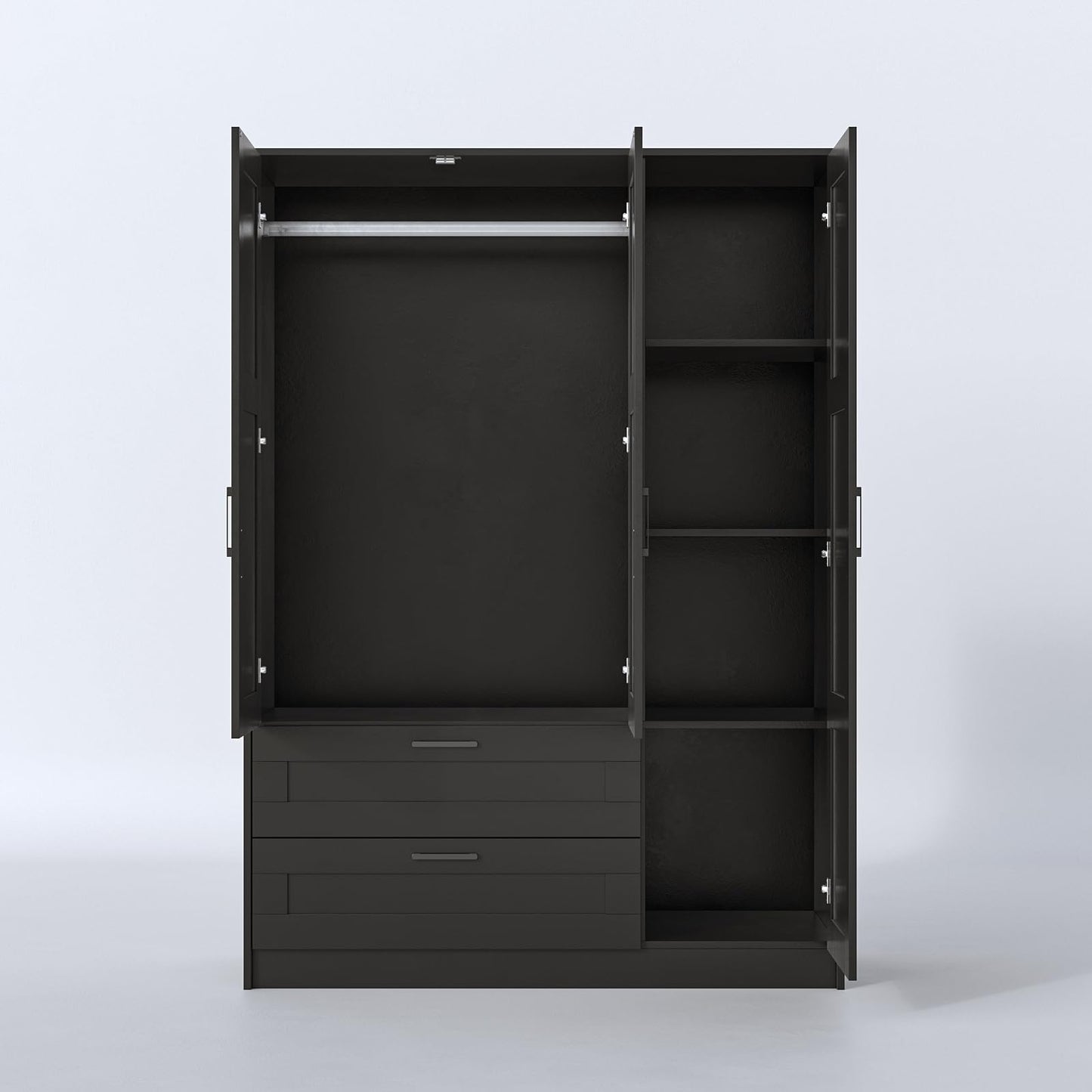Fddevelop Wood Wardrobe Closet with 3 Doors and 2 Drawer，Bedroom Freestanding Armoire Storage Cabinet with Shelves，Wooden Wardrobe Combination for Hanging Clothes
