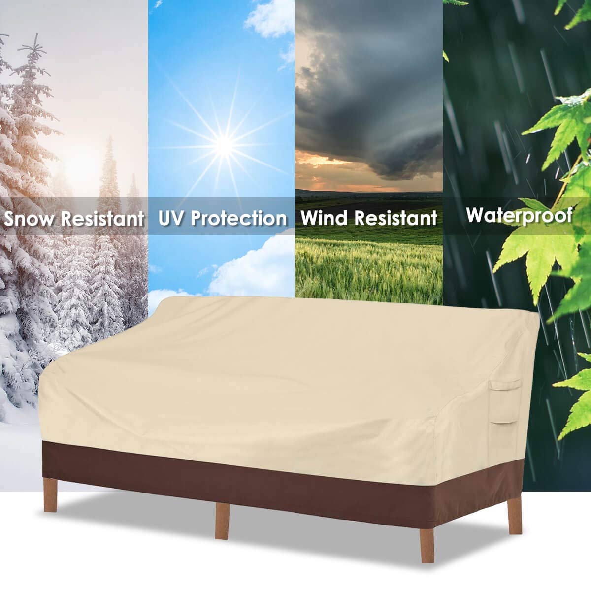 Vailge Heavy Duty Patio Sofa Cover, 100% Waterproof 3-Seater Outdoor Sofa Cover,Lawn Patio Furniture Covers with Air Vent and Handle,79" Wx 37" Dx 35" H,Beige&Brown