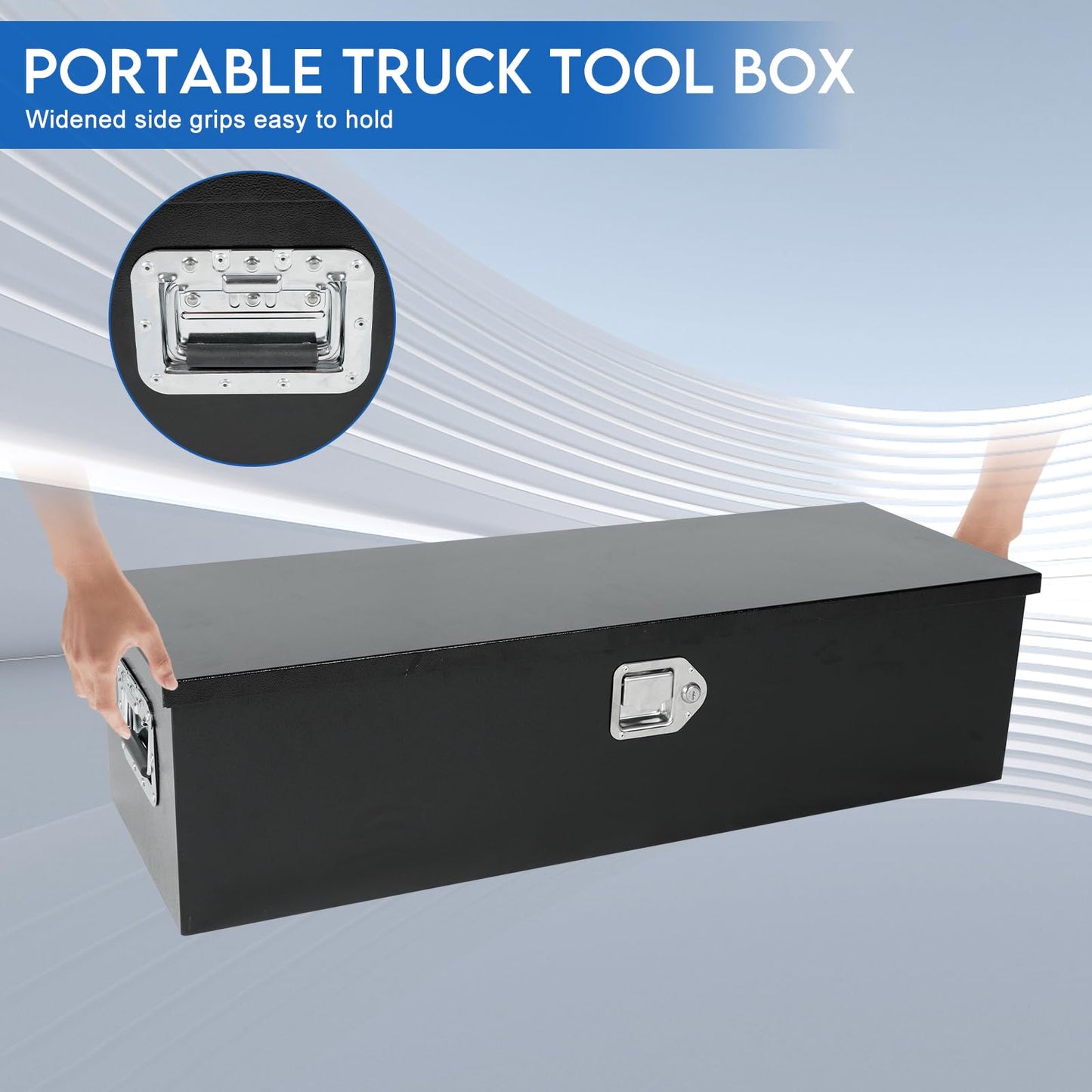 Black Steel Pick Up Truck Tool Box,Waterproof Toolbox Storage for Truck, Van, Trailer,Heavy Duty Waterproof Black Chest Toolbox,39 x 13 x 10 Inch Storage Box with T-Handle Latch and Keys