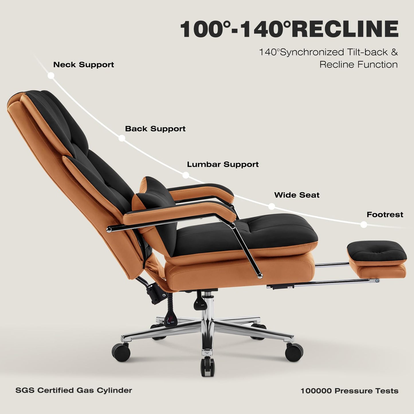Furniliving Big and Tall Office Chair 500lbs,High Back Executive Leather Office Chair with Footrest,Wide Seat Reclining Desk Chair with Lumbar Support, Armrest, Black