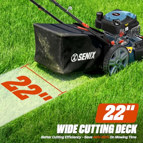 SENIX Gas Lawn Mower, 22" Self Propelled Gas Powered Lawnmower with 170cc OHV 4-Cycle Engine, 3-in-1 Walk-Behind Push Lawn Mower, 6-Position Height Adjustment