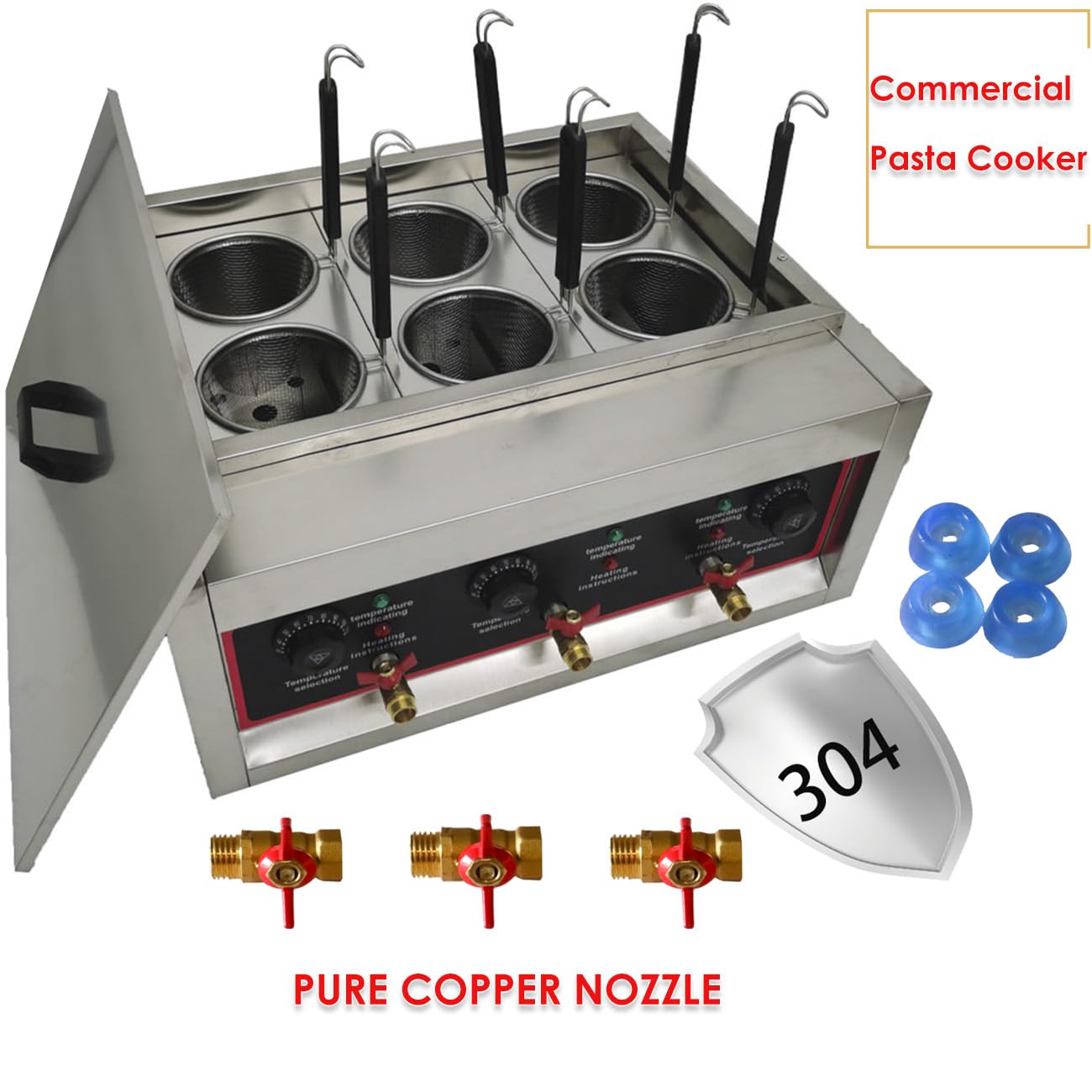 PreAsion 220V Commercial Pasta Cooker with 6 Noodle Filter Electric Pasta Cooking Machine Multifunctional Pasta Warmer Noodles Cooker 6KW for Cooking Dumplings NoodlesVegetables 30-110℃
