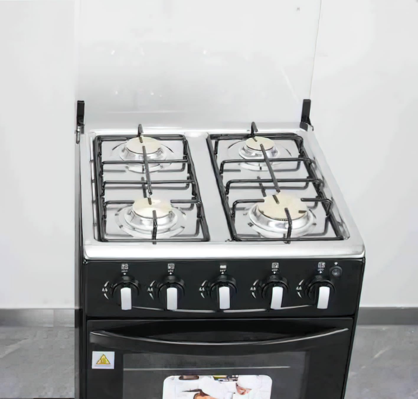 Gas Range with Double-Layer Glass Door, 4 Burners, Cast Iron Rack, 60L Capacity, Dedicated LPG