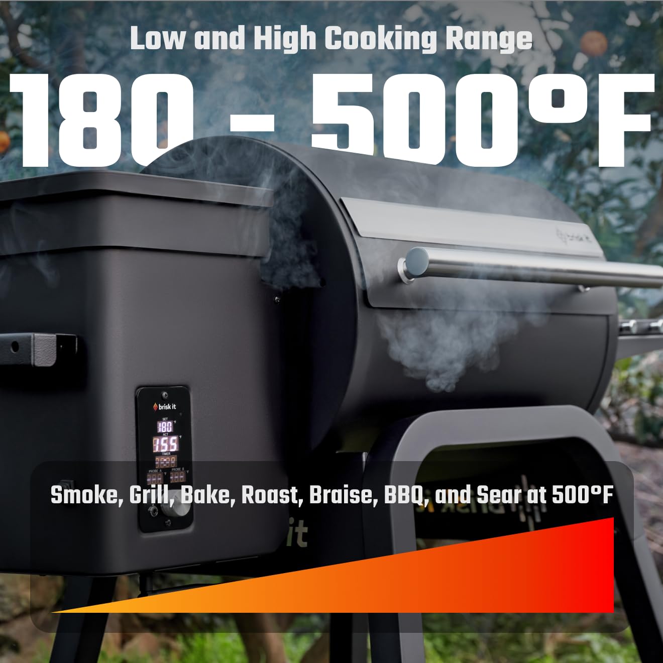 Brisk It Zelos-450 Electric Wood Pellet Smoker Grill – A.I. Smart BBQ Grill with WiFi, 450 sq.in Cooking Area,7-in-1 Outdoor Grill & Smoker, PID Controller (Up to 500°F), Meat Probe, Waterproof Cover