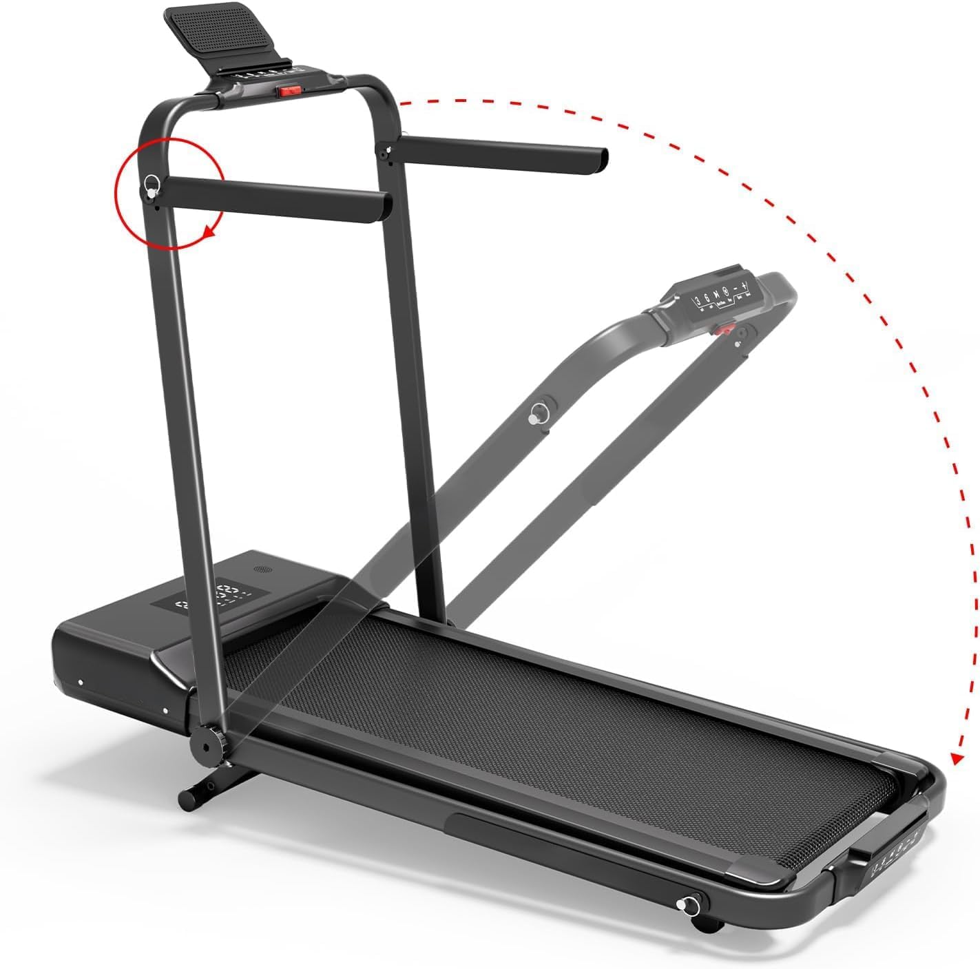 DeerRun Foldable Walking Pad Treadmill for Home & Office, Under Desk Walking Pad Treadmill with 9% Manual Incline and Handlebar, 0.6–7.5 MPH, 300 lb Capacity, App & Remote Control