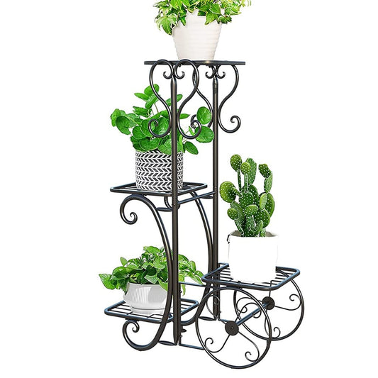 WZWTYSM Plant Stand Indoor Outdoor 4 Tier Metal Corner Plant Shelf Rack Tiered Flower Pot Stands Holder Iron Potted Planter Shelves Organizer For Patio Balcony Garden（Color:/Black