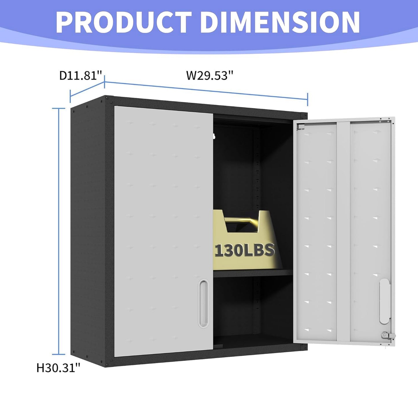 EKJ Metal Garage Wall Cabinet with Lock, Wall Mounted Metal Storage Cabinets with Doors and Shelf, Lockable Floating Tool Storage for Garage Basement Utility Room