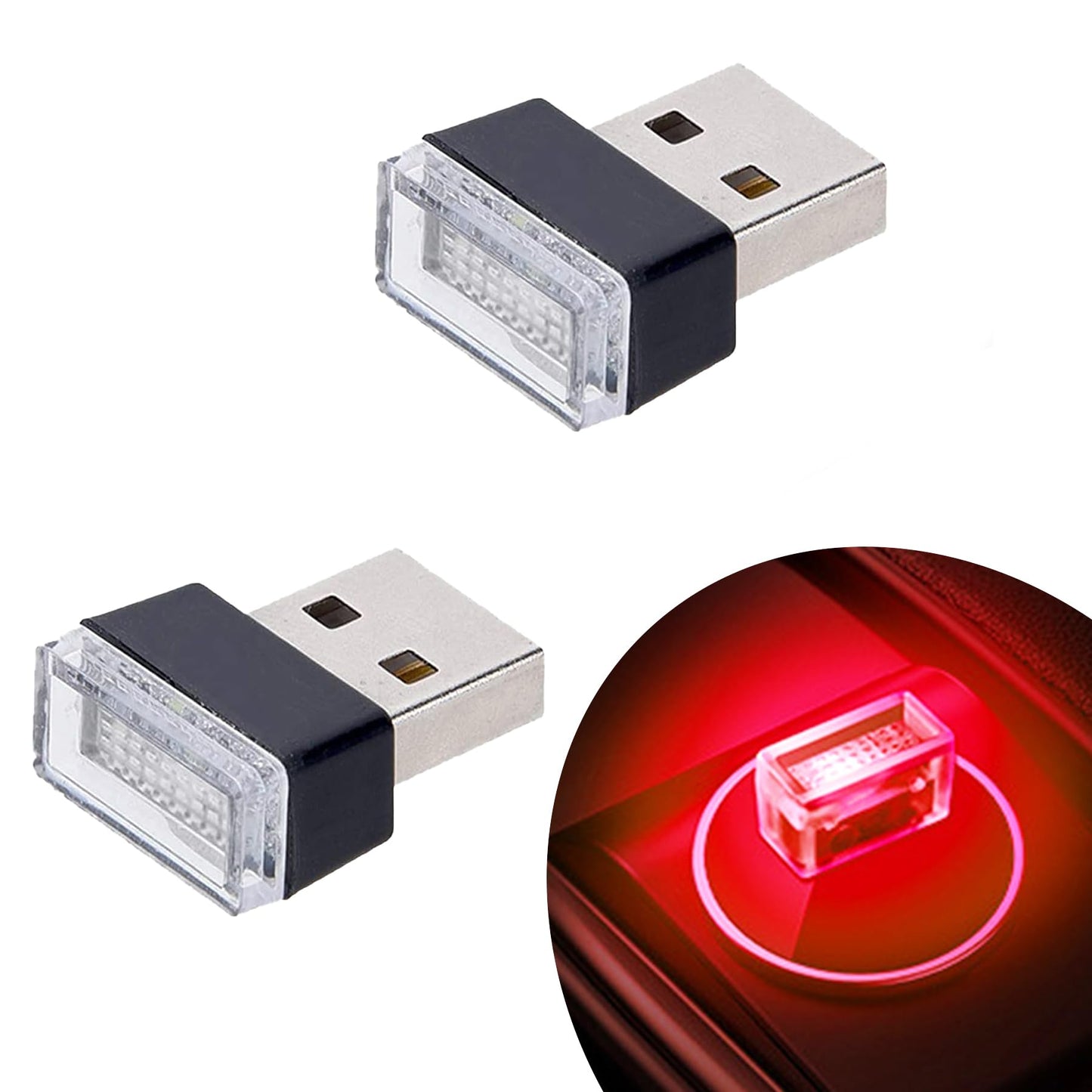 Febrytold 2 Pcs Blue Universal Mini USB LED Car Interior Ambient Atmosphere Lights for Car Interior Trunk Ambient Atmosphere