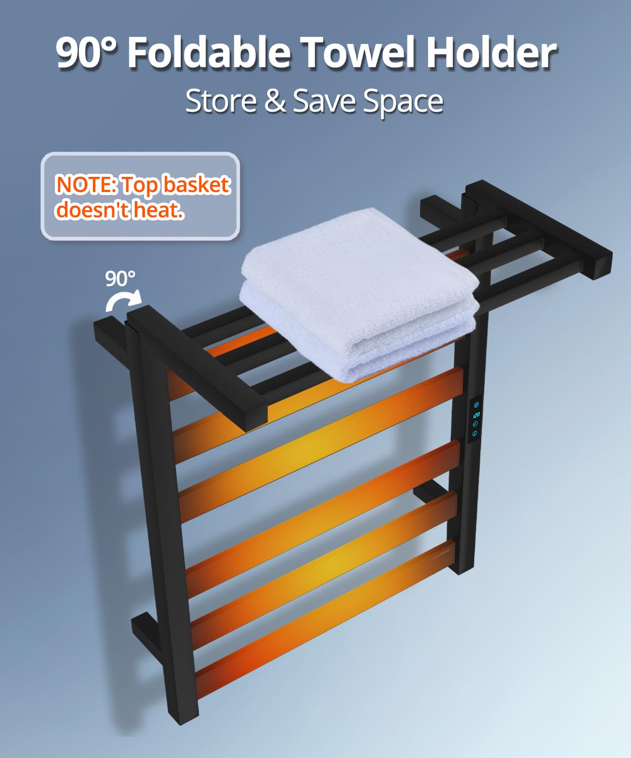 Towel Warmer Rack with WiFi, 6 Bars Large Towel Racks with Temperature & Timing Control, Foldable Bracket, Digital Display, Stainless Steel, Plug-in, Wall Mounted, Black
