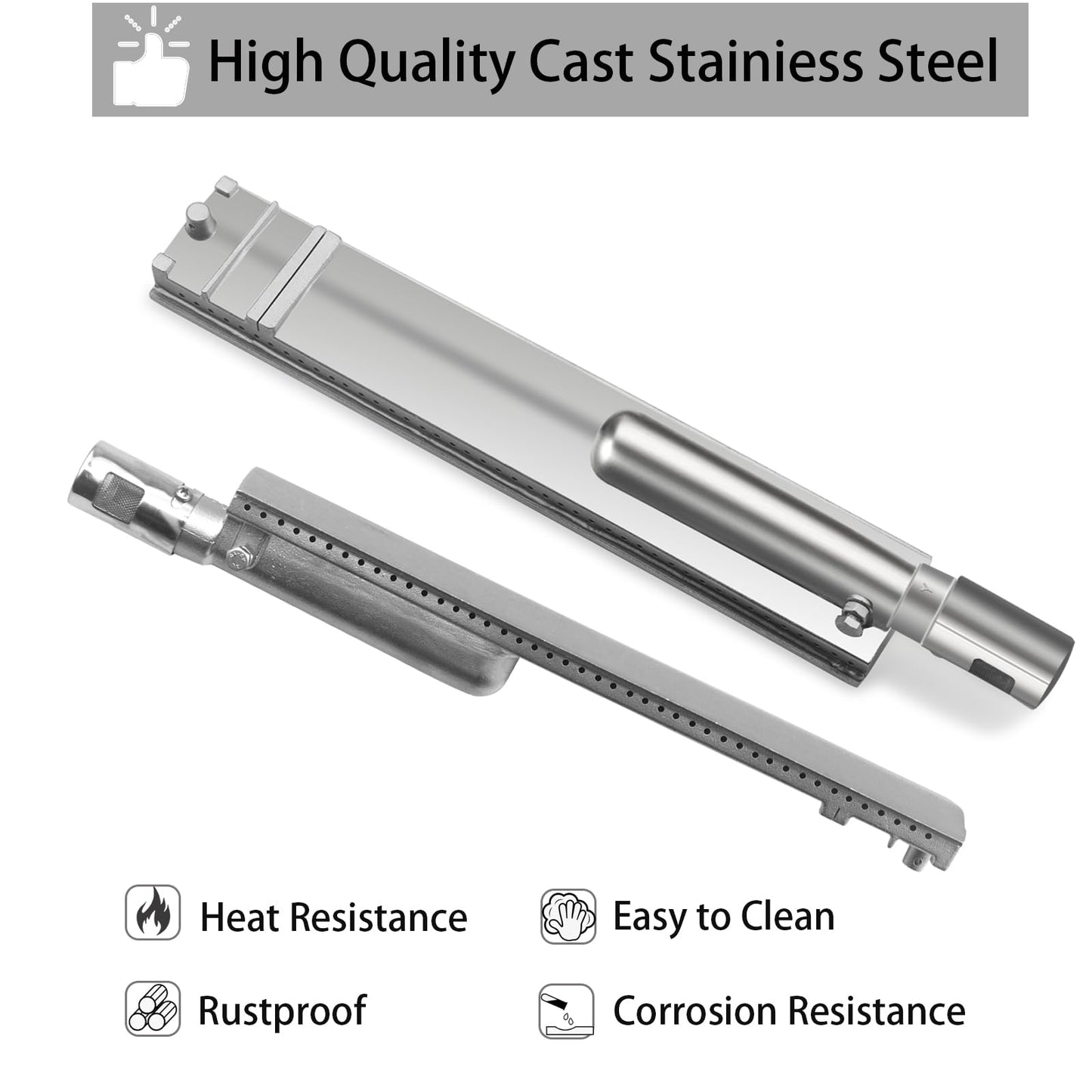 Plowo Cast Stainless Steel Burner for Bull BBQ Replacement Parts for Blaze, Lion Premium, Cal Flame, Beefeater, Aussie, CharBroil, Nexgrill, Barbeques Galore Turbo and More Gas Grill, 16 1/8", 5 PC