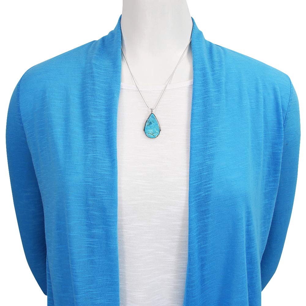 Genuine Gemstones Necklace Earrings Pendant Set in 925 Sterling Silver (24" Length) (Turquoise)