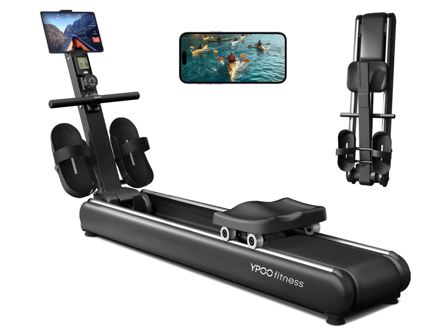 YPOO Rowing Machines for Home, Magnetic Row Machine Foldable, 16 Levels Quiet Resistance Rowing Machine with Dual Slide Rail, Folding Indoor Rowers Compact with Max 350lb Weight Capacity