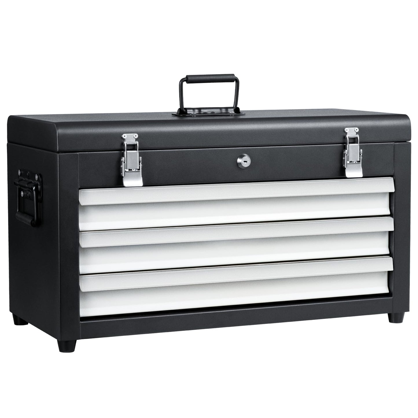 Cityeagle 3 Drawers 22" Portable Metal Tool Box, Heavy Duty Toolbox with Double Locking System & Unique Built-in Drawer Lock, Tool Chest Organizer for Workshop, Garage, DIY Office Storage