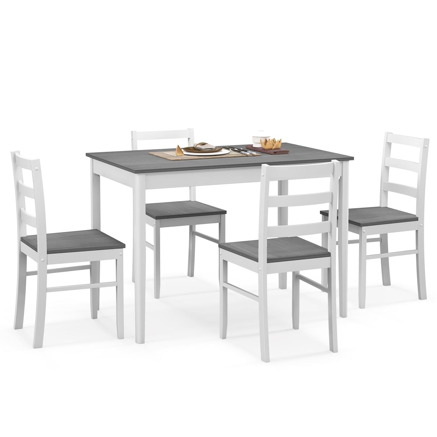 Giantex Dining Table Set with Kitchen Table, Dining Chairs, Compact Space-Saving Dinette Set for Small Space, Breakfast Nook, Dining Room, Kitchen Table Chairs Set for 4 (Grey)