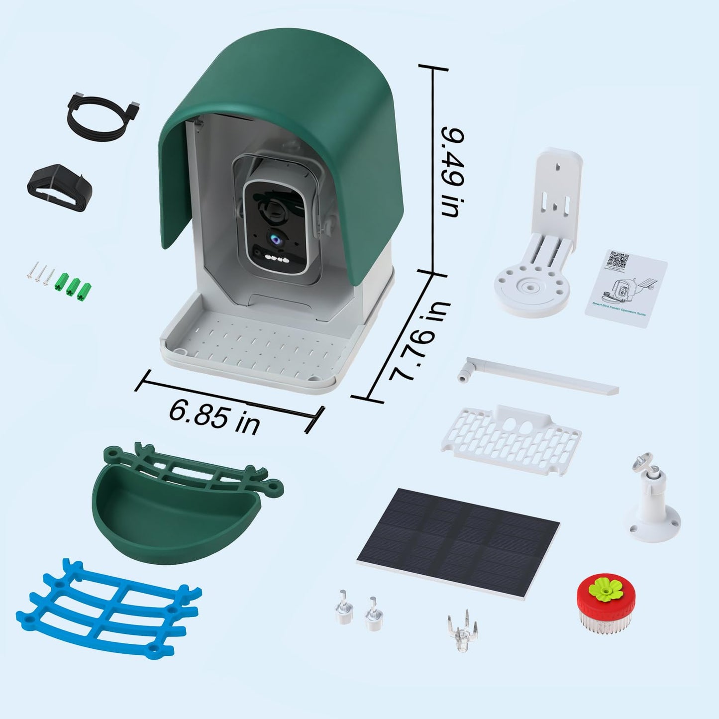 Smart Bird Feeder with Camera Solar Powered, AI Bird Identification for 10000+ Species, 4K HD Live Video & Instant Alerts, USB Charging, 2.4GHz WiFi Bird House, IPX7 Waterproof for Garden (Green)