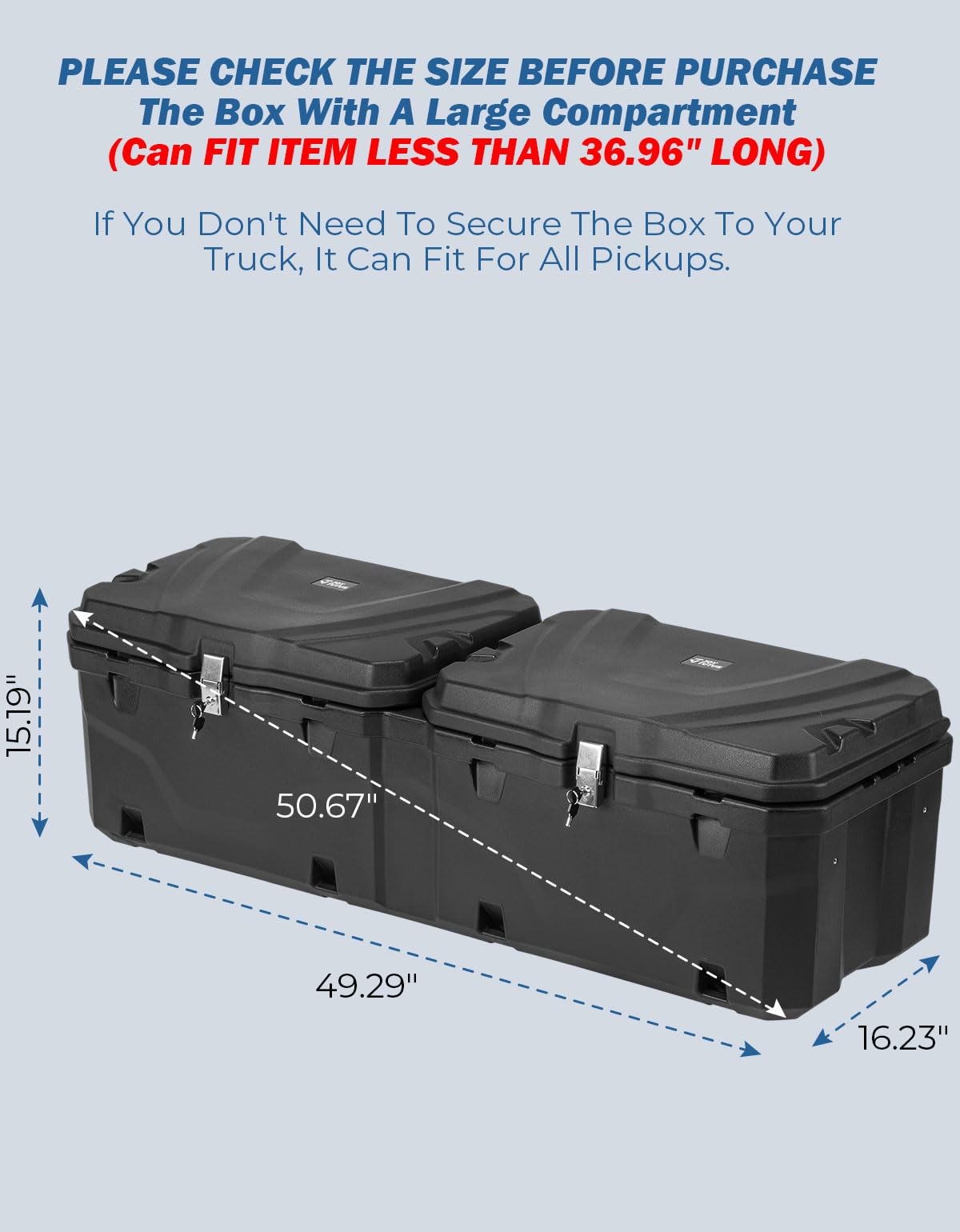 JOYTUTUS Lockable 160 Quart Truck Bed Tool Box, Waterproof Storage Box Truck Bed Cargo Case, Full & Mid Size Pickup Tool Box Toolbox Storage System