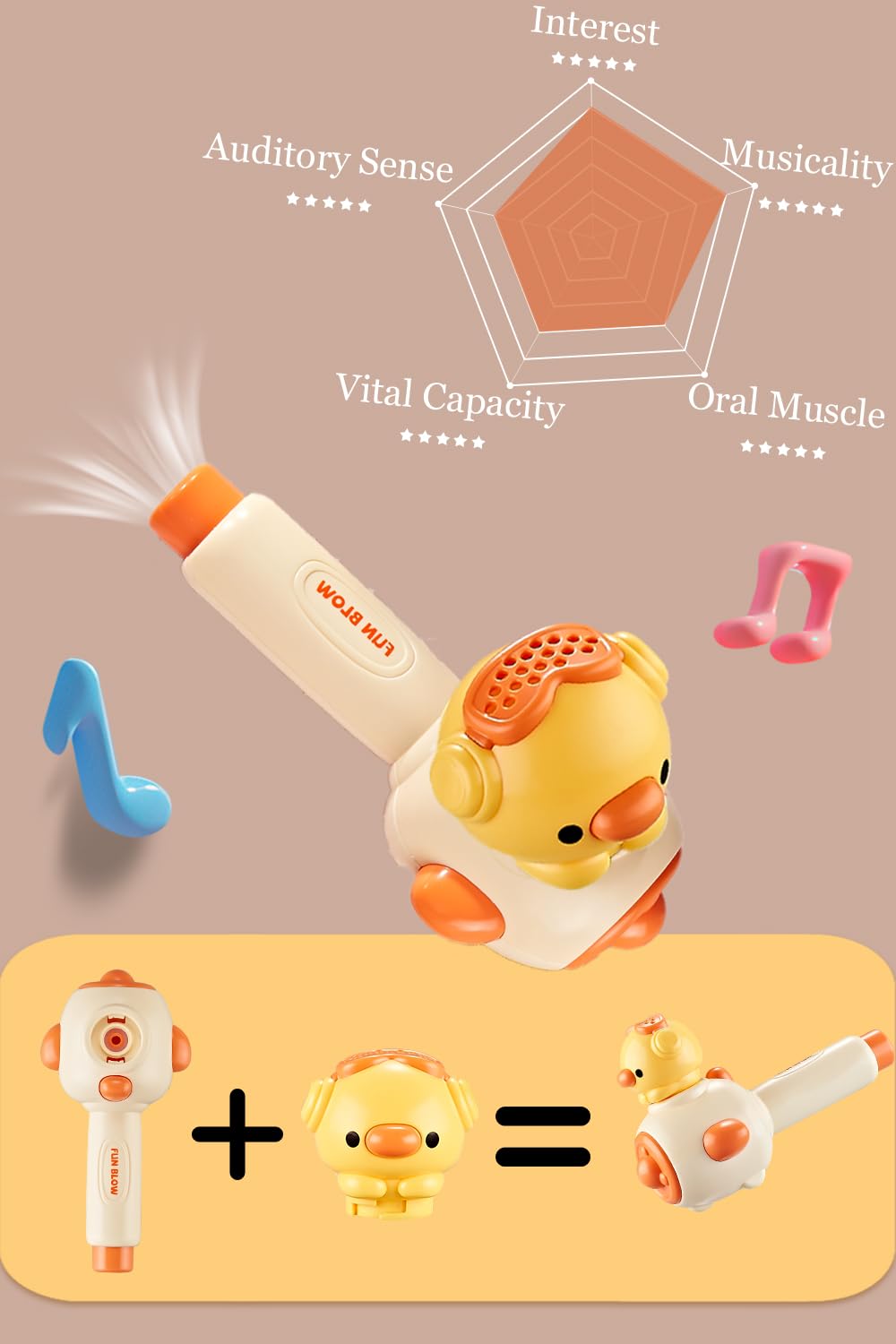 ARHEQI Breathing Exerciser for Kids, Sensory Toys with Whistle, Floating Blow Pipe Balls, Balloon Launcher, Autism Speech Therapy Toys for 3 4 5 6 7 Year Old Boys Girls Gifts-Yellow