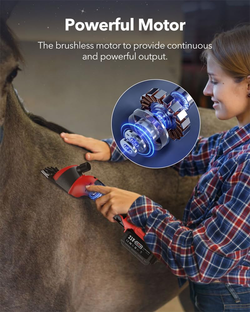 YEACHA Sheep Shears, 20V Horse Clippers Cordless, 2x4.0Ah Batteries Brushless Clippers, Heavy Duty Electric Shears, Horse Grooming Kit for Thick Coat