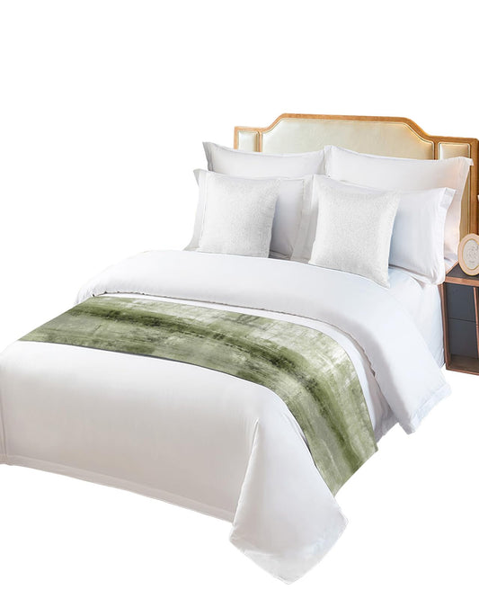 Bed Runner for Queen Size Bed, Sage Green Decorative Bed Scarf Throws for Foot of Bed, Modern Geometric Oil Painting Abstract Art Bedding Protector Slipcover Bed Runners for Hotel/Home, 83 x 20 Inch