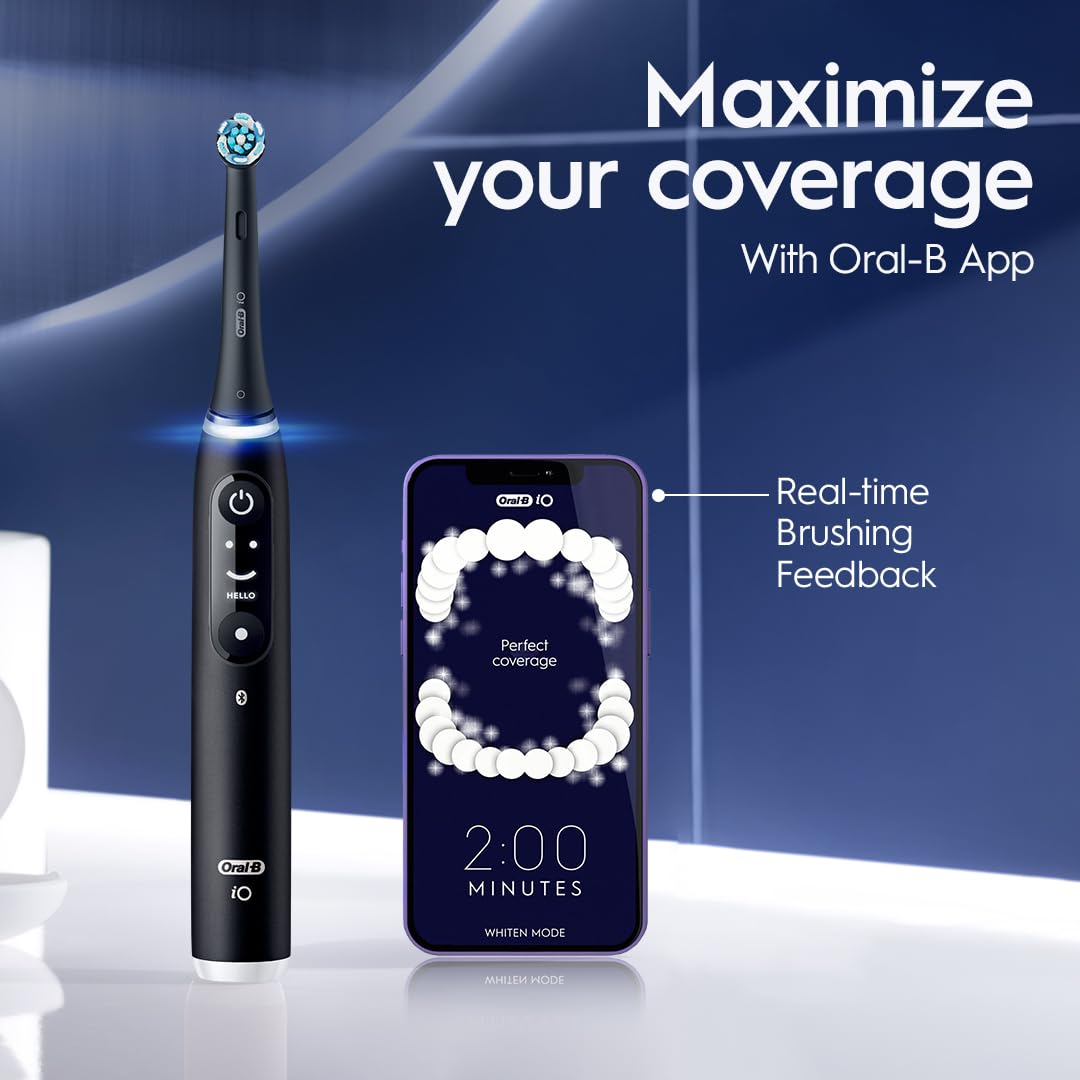 Oral-B Rechargeable Electric Toothbrush, iO6 Connected Coach, 5 Cleaning Modes, Visual Pressure Sensor to Protect Gums, Interactive Display, Travel Case, Black Lava