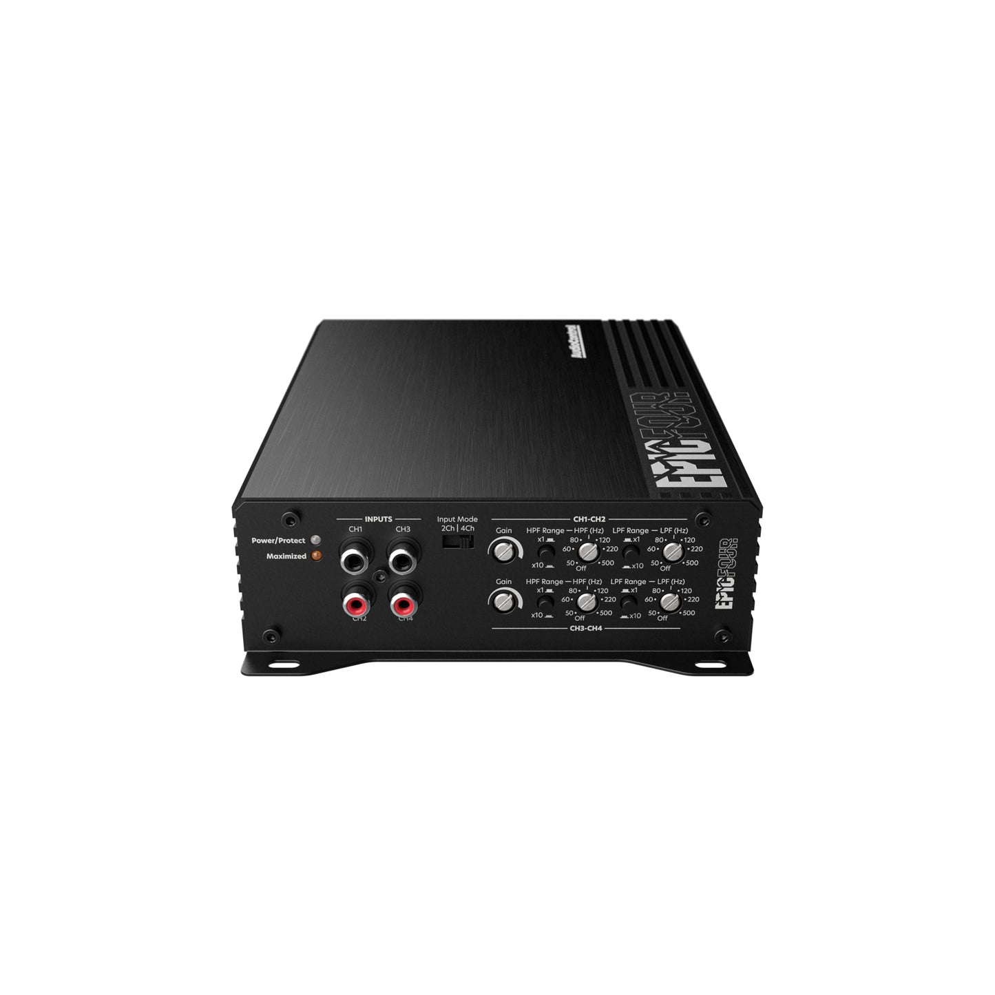 AudioControl EPICFOUR 4-Channel Amplifier Car Audio 800W RMS, Compact Digital Class D, High/Low Pass Crossover, RCA Line Level Inputs for Aftermarket Radios, Epicenter Link, Smart Auto Protection