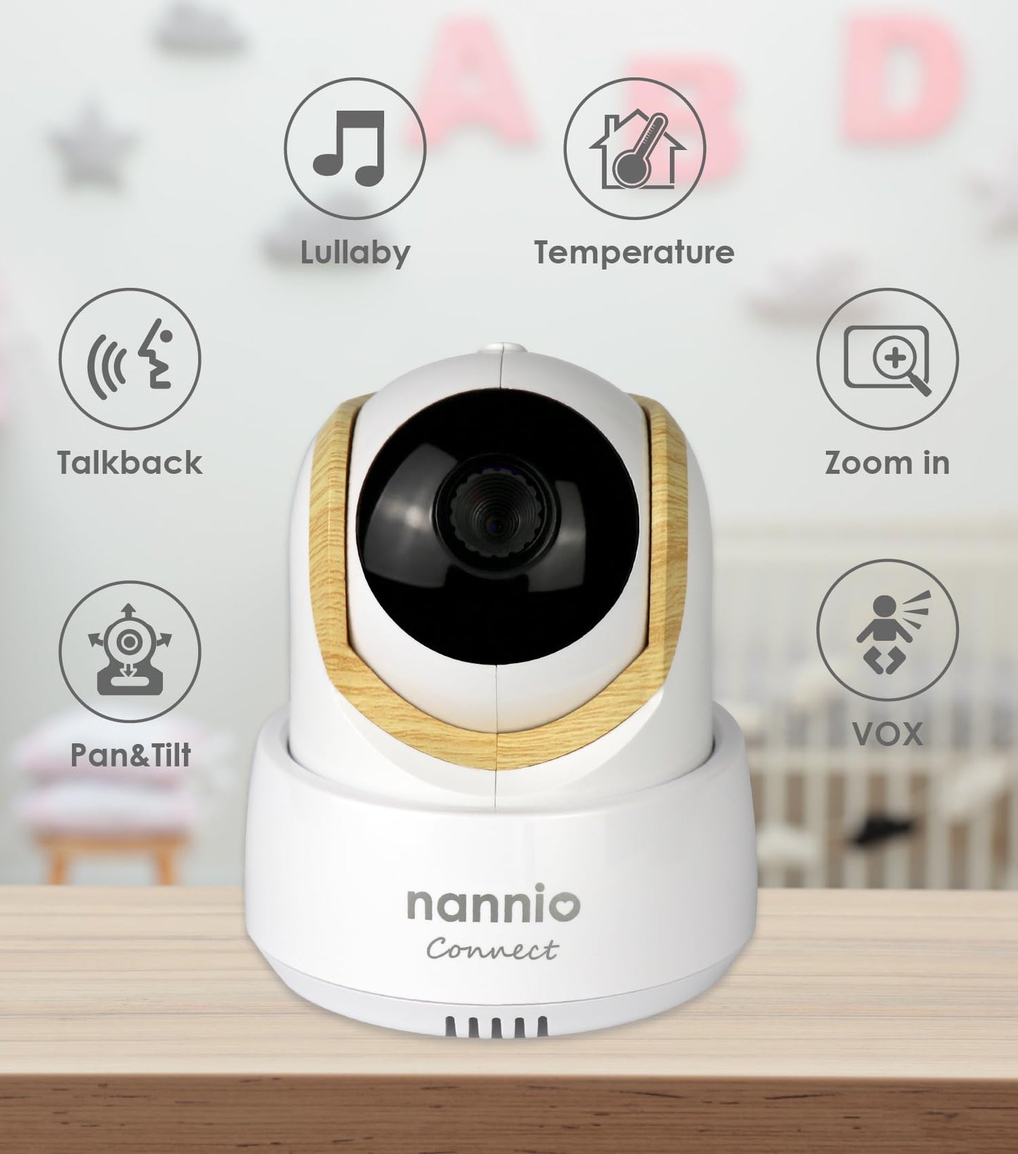 nannio Smart Baby Monitor Camera, Wi-Fi Remote Acess, HD Pan-Tilt-Zoom Smart Camera for Phone with 2-Way Audio, Clear Night Vision, Temp Sensor, No Monthly Fee (Compatible Connect Smart Baby Monitor)
