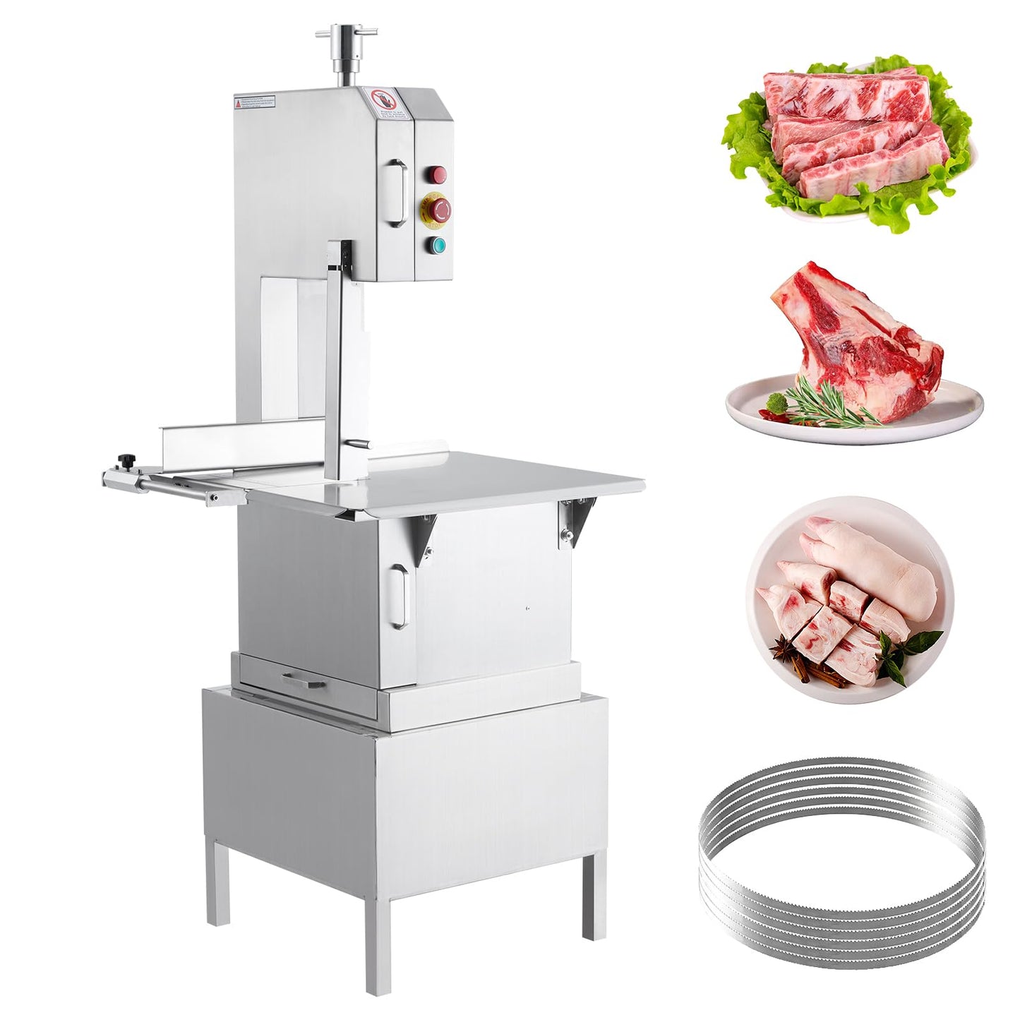 GarveeTech Electric Bone Saw Machine, 850 w Countertop Commercial Meat Saw, Stainless Steel Workbench Bone Cutting Bandsaw, 4 in Max Cutting Thickness, Sawing Speed 15 m/s Frozen Meat Cutter